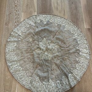 Handmade Embroidered Round Tablecloth Champagne color 35inches